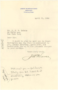 Letter from J. McArthur Vance to W. E. B. Du Bois
