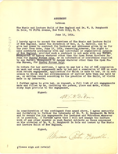 Agreement between the Music and Lecture Guild of New England and Dr. W. E. Burghardt Du Bois