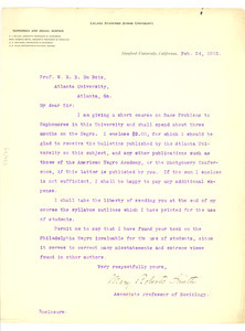 Letter from Mary Roberts Smith to W. E. B. Du Bois