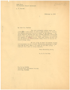 Letter from W. E. B. Du Bois to Eugene M. Martin