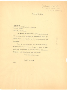 Letter from W. E. B. Du Bois to Chinese People's Committee for World Peace