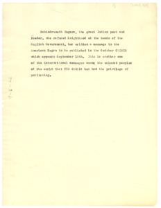Announcement of Tagore statement in the Crisis