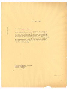 Memo from W. E. B. Du Bois to Rufus E. Clement