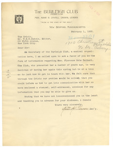 Letter from The Burleigh Club to W. E. B. Du Bois