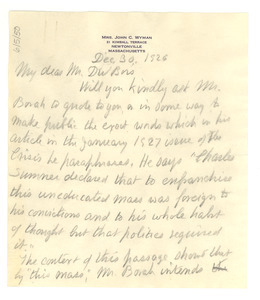 Letter from Lillie Buffman Chace Wyman to W. E. B. Du Bois