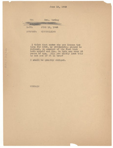 Memo from W. E. B. Du Bois to Lillian Waring