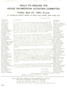Circular letter from New York Council and Youth Committee to Abolish the House Un-American Activities Committee to W. E. B. Du Bois