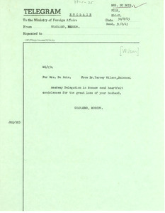 Telegram from Yarney Wilson to Mrs. Du Bois