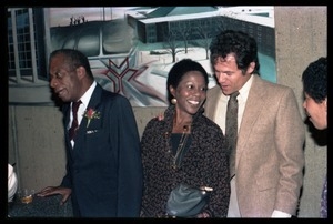 James Baldwin (left) with Esther Terry (center) and Gary Tartakov at his 60th birthday celebration, UMass Campus Center