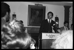 Jesse Jackson at the podium, addressing supporters