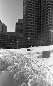 Snow piles in Boston City Hall Plaza