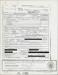 Certificate of Death for Marsha P. Johnson