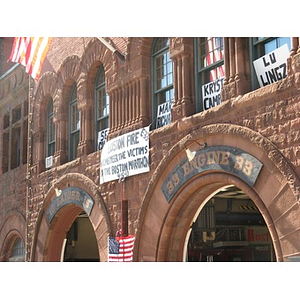 Signs on Boylston Street firehouse