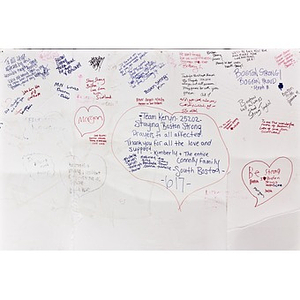 Poster from the Copley Square Memorial with messages from various people