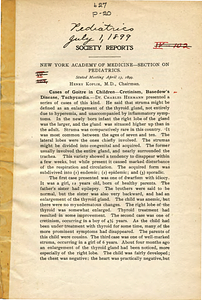 Society reports: New York Academy of Medicine - Section on pediatrics: cases of goitre in children - cretinism, Basedow's Diseases, tachycardia