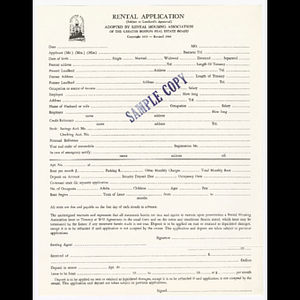 Sample copy of the Greater Boston Rental Housing Association's rental application