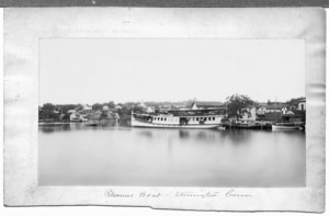Pleasure boat docked in Stonington Harbor, Stonington, Conn., undated
