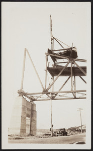 Equipment is set up for the construction of the northern end of the Sagamore Bridge