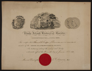 Rhode Island Historical Society membership certificate