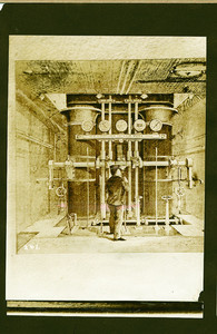 Illustration of a steamship engine room, location unknown, undated