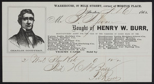 Billhead for Henry W. Burr, manufacturers agent for rubber companies, 37 Milk Street, corner of Morton Place, Boston, Mass., dated February 6, 1863