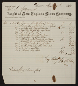 Billhead for the New England Glass Company, Boston, Mass., dated September 25, 1869