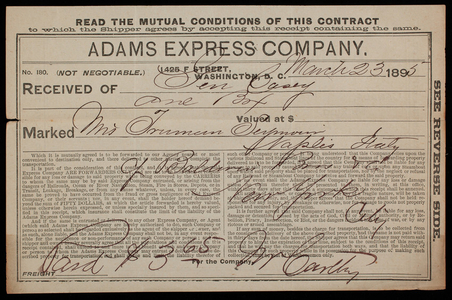 Receipt of Shipment to Thomas Lincoln Casey, March 23, 1895