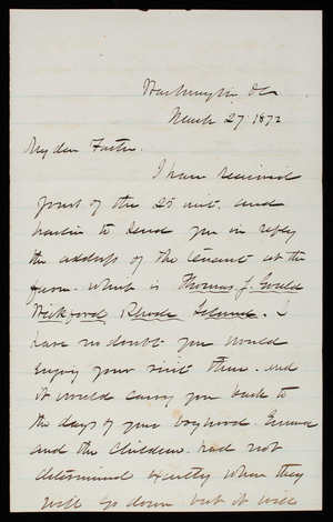 Thomas Lincoln Casey to General Silas Casey, March 27, 1872