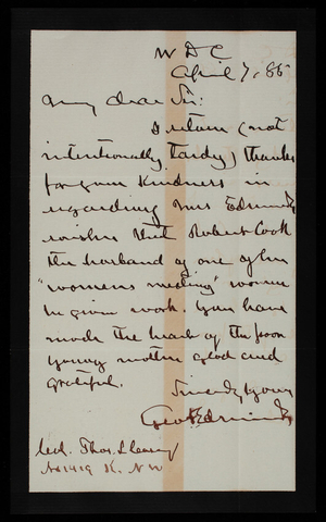 Senator Edmunds to Thomas Lincoln Casey, April 7, 1885