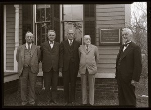 Dedication of plaque commemorating economic entomology at MAC: (l. to r.) Albert F. Burgess ('95), MAC President Hugh Potter Baker, Charles P. Alexander, Henry T. Fernald, and E.P. Felt