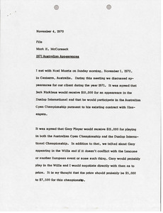 Memorandum from Mark H. McCormack concerning 1971 Australian appearances