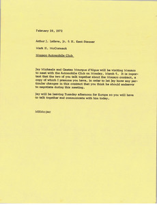 Memorandum from Mark H. McCormack to Arthur J. Lafave, H. Kent Stanner