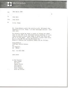 Memorandum from Judy Stott to John Weil