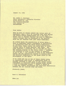 Letter from Mark H. McCormack to Andre J. Heiniger