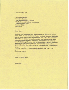 Letter from Mark H. McCormack to Ken Schofield