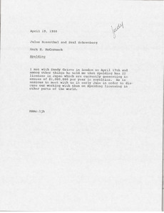 Memorandum from Mark H. McCormack to Jules Rosenthal and Saul Schoenberg