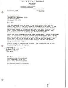 Letter from Bob Mazza to Mark McCormack