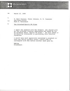 Memorandum from Mark H. McCormack to H. Kent Stanner, Peter Johnson, H. R. Isaacson and Doug Pirnie