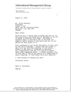 Letter from Mark H. McCormack to Cliff Minshull