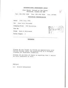 Fax from Mark H. McCormack to Jose Luis Ferrando