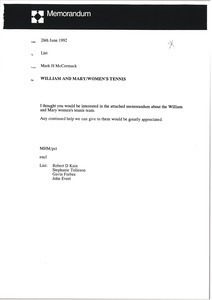 Memorandum from Mark H. McCormack to list