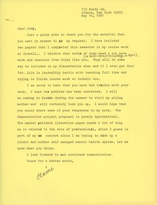 Letter from Elaine J. Leeder to Judi Chamberlin