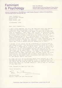 Letter from Sue Wilkinson to Judi Chamberlin