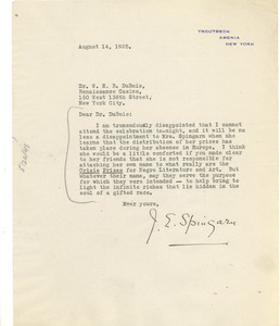 Letter from Joel E. Spingarn to W. E. B. Du Bois