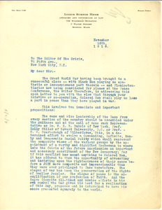 Letter from Lucuis S. Hicks to the Editor of The Crisis [fragment]