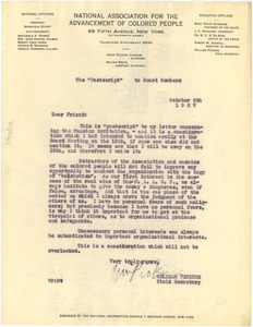 Letter from William Pickens to NAACP Board of Directors
