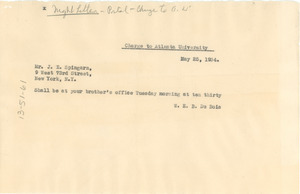 Telegram from W. E. B. Du Bois to J. E. Spingarn