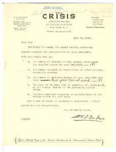 Letter from Elizabeth City State Normal School to W. E. B. Du Bois