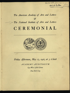 National Institute of Arts and Letters Ceremonial and Exhibition program