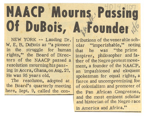 N.A.A.C.P. mourns passing of Du Bois, a founder